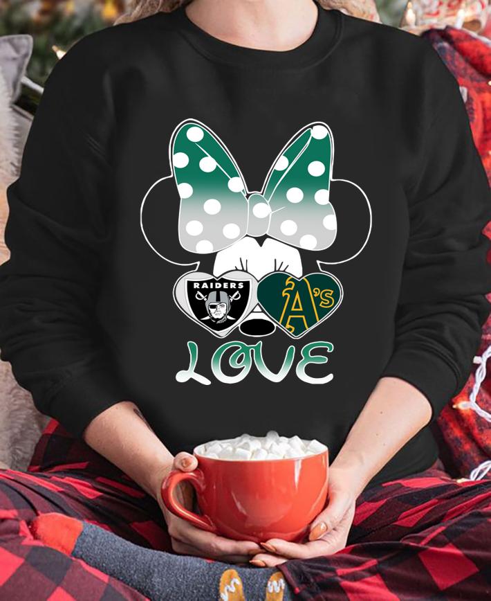 Minnie Mouse Oakland Raiders And Oakland Athletics Love Hearts t-shirt sweatshirt