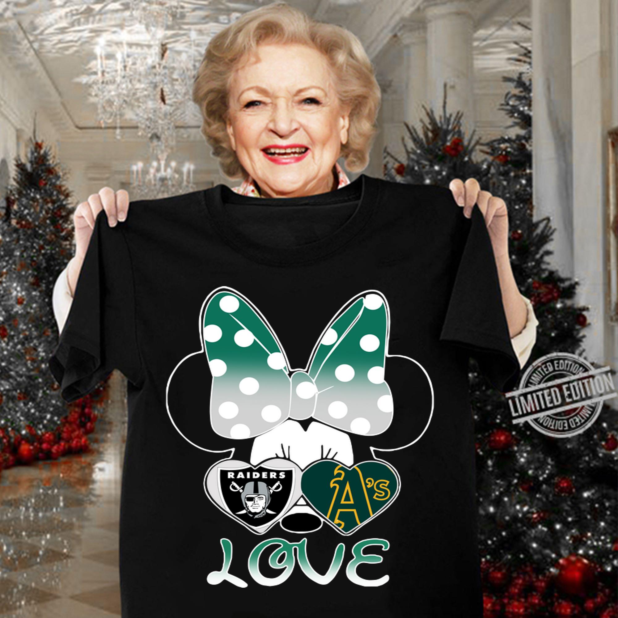 Minnie Mouse Oakland Raiders And Oakland Athletics Love Hearts t-shirt woman shirt