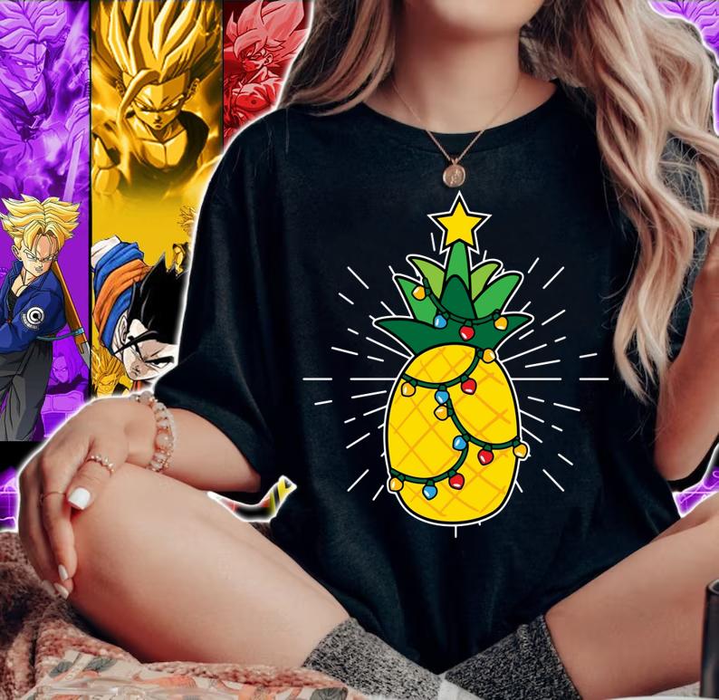 Pineapple X-Mas Tree Light Up Star Cute Christmas Gift t-shirt woman shirt
