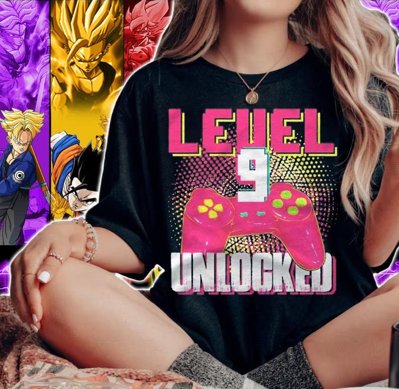 9Th Birthday Boy Girl Kid 9 Years Old Level 9 Unlocked Gamer shirt t-shirt