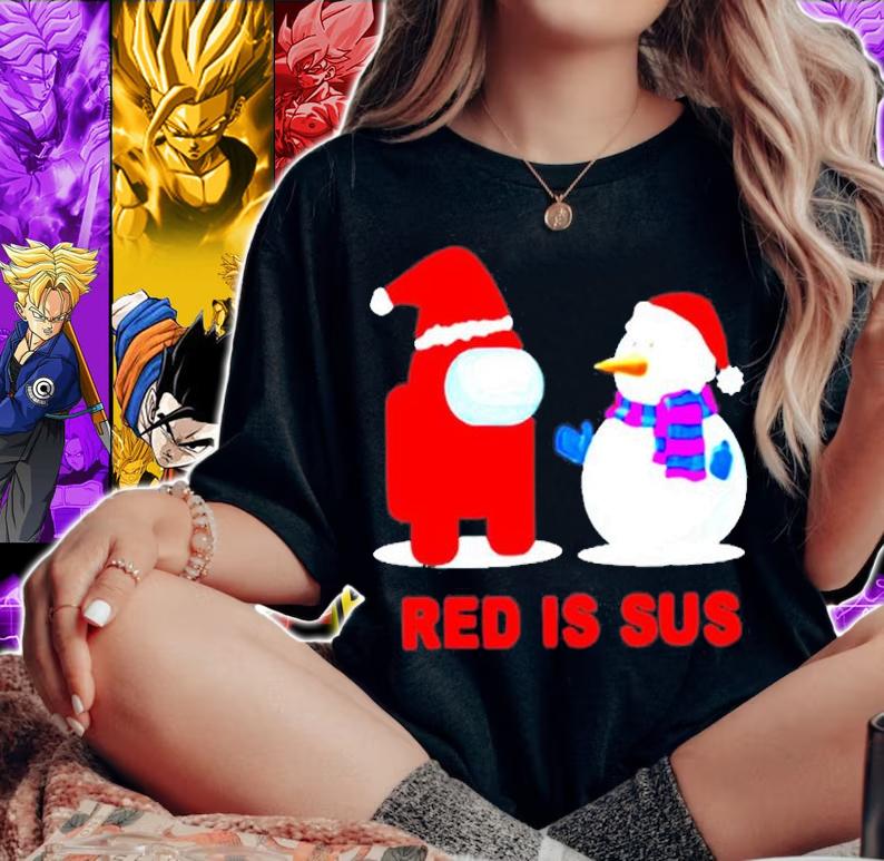 Among Red Is Sus Christmas With Us Xmas Santa Hat T-Shirt t-shirt