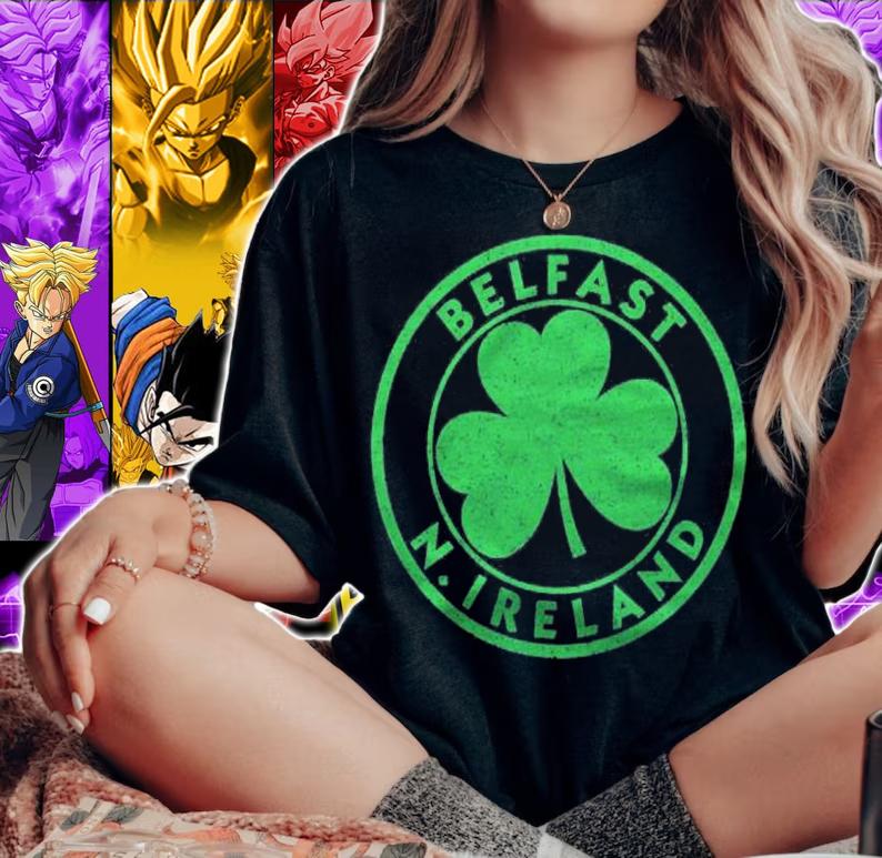 Belfast N. Ireland Shamrock Sign Distressed Green Print shirt t-shirt