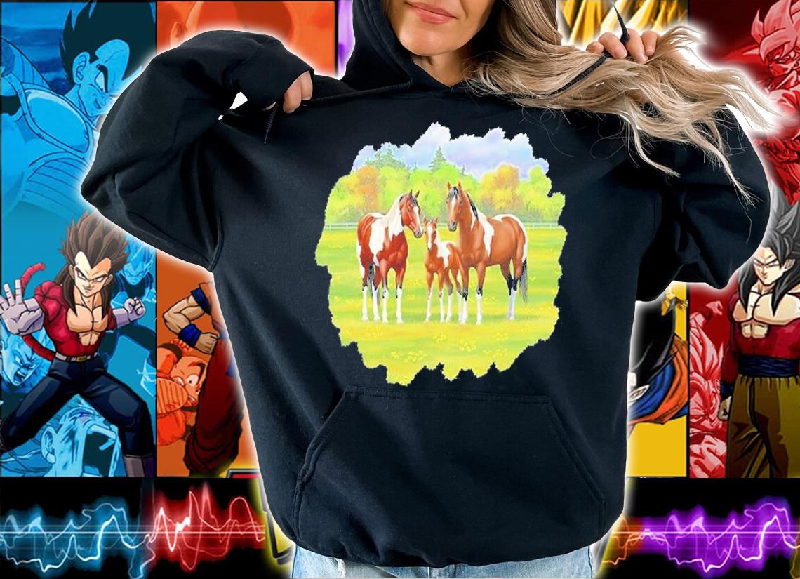 Brown Pinto Bay Paint Horses In Summer Pasture T-Shirt t-shirt hoodie