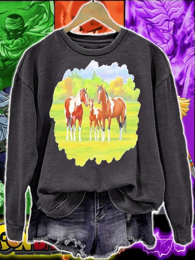 Brown Pinto Bay Paint Horses In Summer Pasture T-Shirt t-shirt sweatshirt