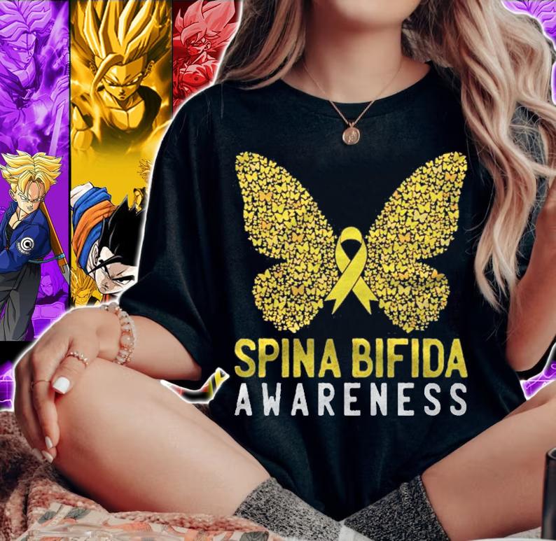 Butterfly Spina Bifida Awareness Month Yellow Ribbon Support Shirt t-shirt