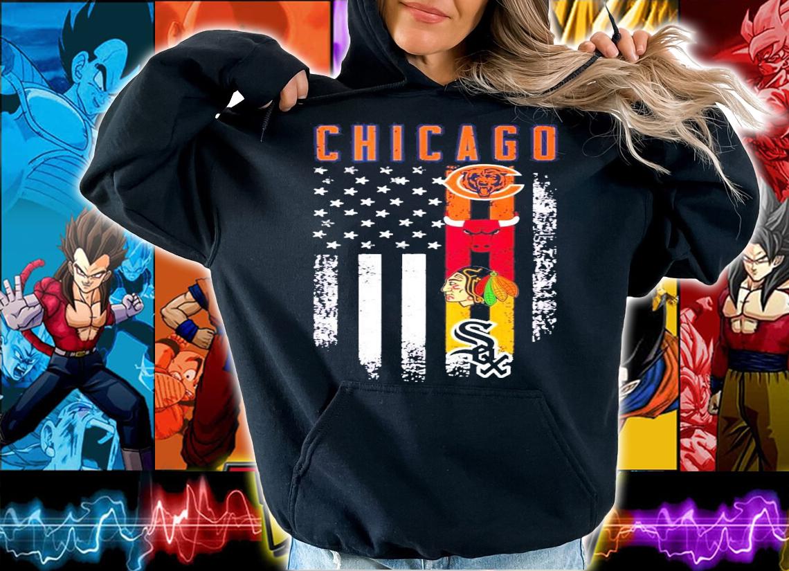 Chicago Bears Bulls Blackhawks White Sox American flag shirt t-shirt