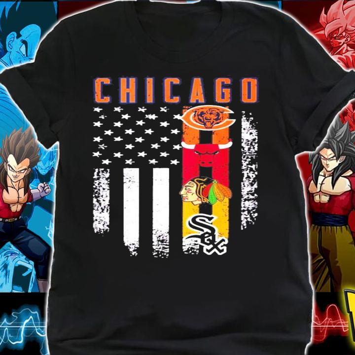 Chicago Bears Bulls Blackhawks White Sox American flag shirt t-shirt