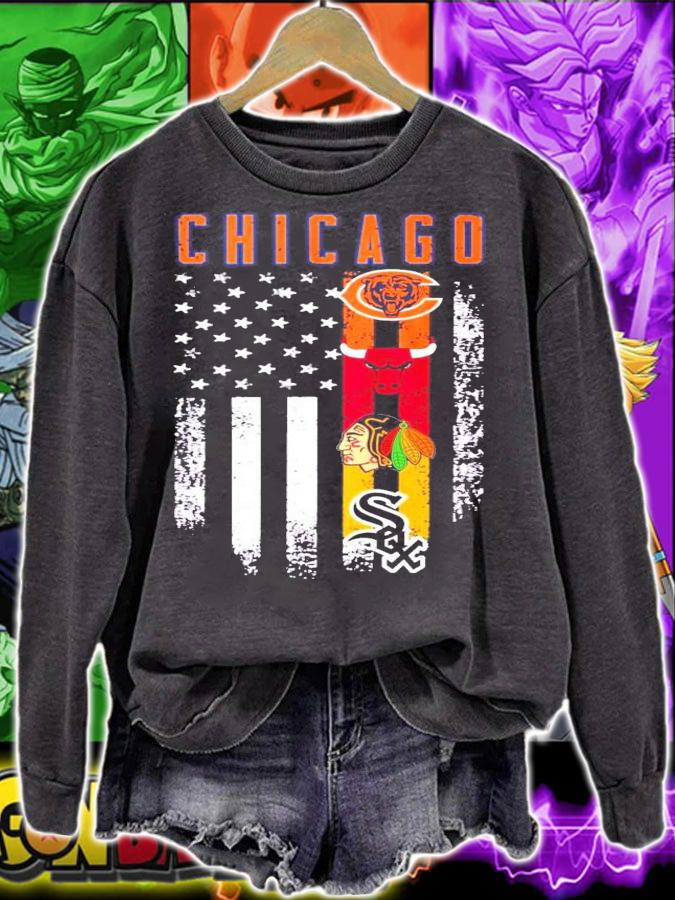 Chicago Bears Bulls Blackhawks White Sox American flag shirt t-shirt