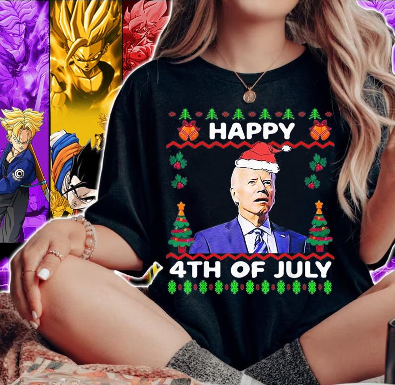 Let's Go 2024 Brandon Happy 4th Of July Ugly Christmas T-Shirt t-shirt woman shirt