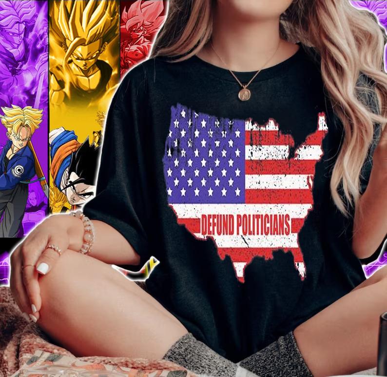 Defund Politicians USA Flag Map Vintage T-Shirt t-shirt