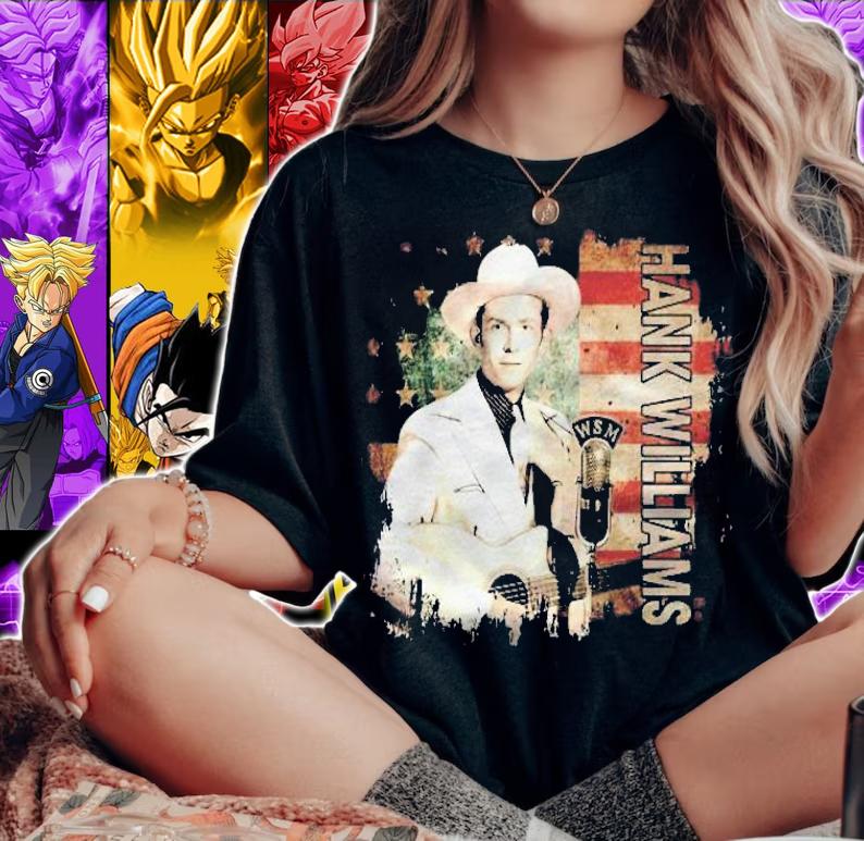 Graphic Hank Williams Arts Music Singer Retro American Flag Pullover T-shirt t-shirt woman shirt