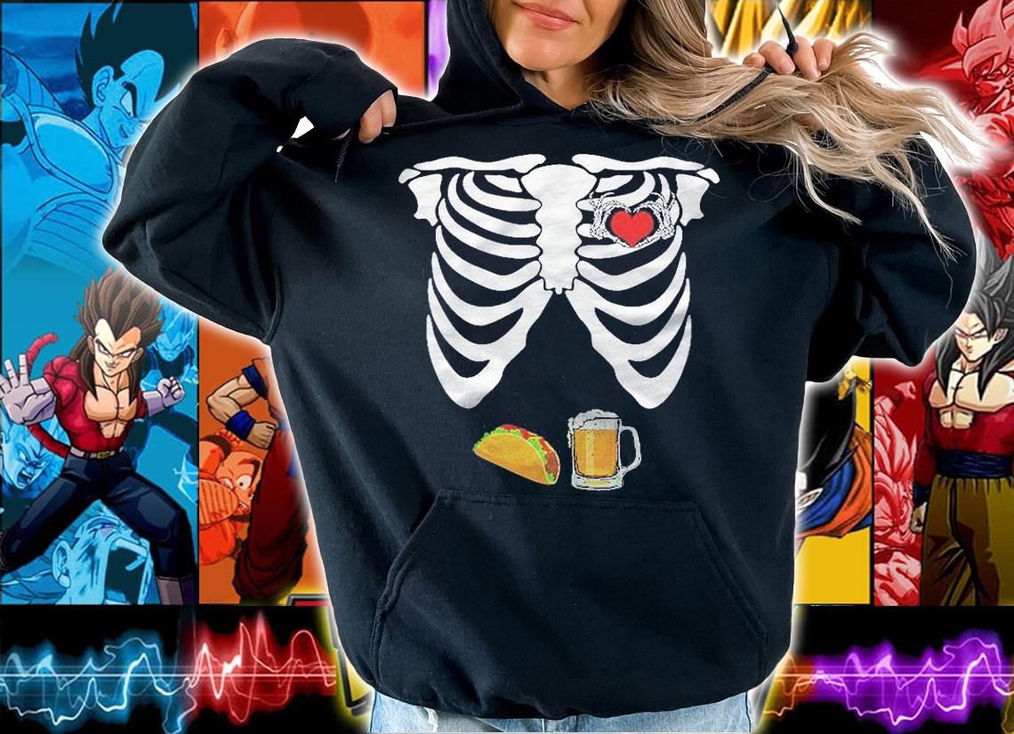 Skeleton Hand Heart Sign Halloween Beer Taco Pregnancy Men Shirt t-shirt hoodie