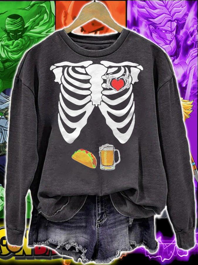 Skeleton Hand Heart Sign Halloween Beer Taco Pregnancy Men Shirt t-shirt sweatshirt