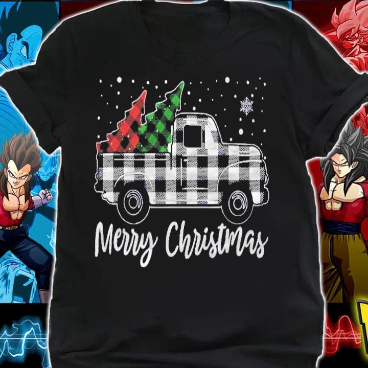 Merry Christmas White Buffalo Plaid Truck Tree Mens Womens Shirt t-shirt shirt