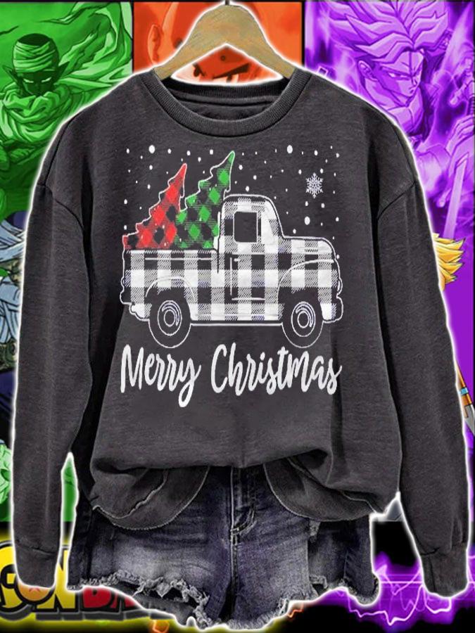 Merry Christmas White Buffalo Plaid Truck Tree Mens Womens Shirt t-shirt sweatshirt
