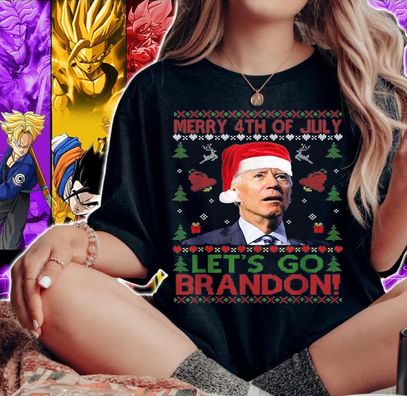 Santa Joe Biden Merry 4th Of July Christmas Let's Go brandon T-Shirt t-shirt woman shirt