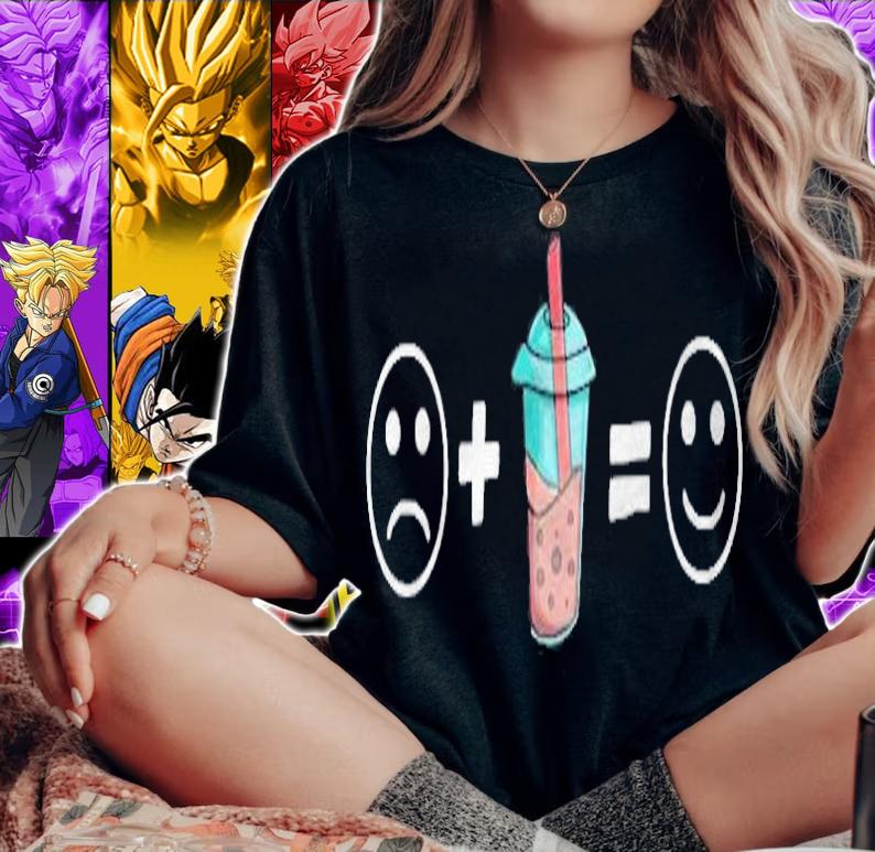 Happy Bubble Tea Lover Tapioca Pearl Boba Drink Emoticon T-shirt t-shirt woman shirt