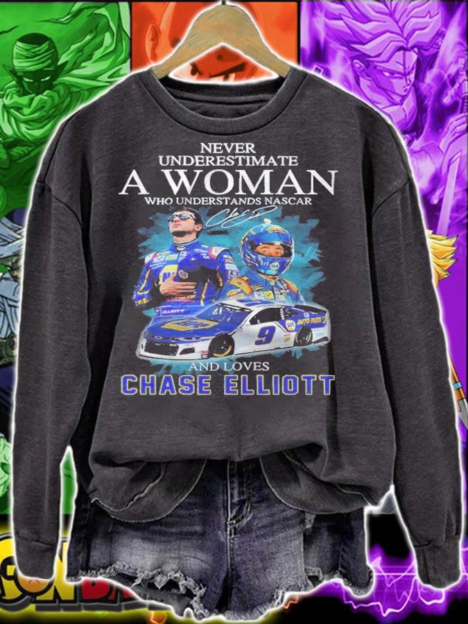 Never underestimate a woman who understands Nascar and love Chase Elliott signature shirt t-shirt sweatshirt