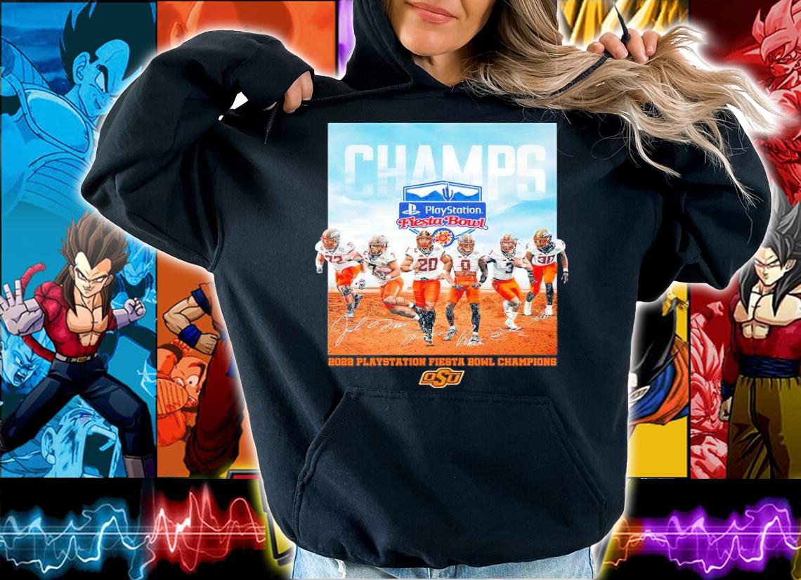 Oklahoma State Cowboys Champ Playstation Fiesta Bowl 2022 Champ Playstation Fiesta Bowl Champions Signatures Shirt t-shirt