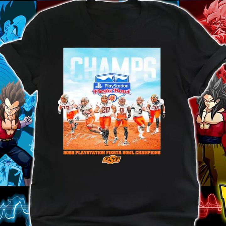 Oklahoma State Cowboys Champ Playstation Fiesta Bowl 2022 Champ Playstation Fiesta Bowl Champions Signatures Shirt t-shirt