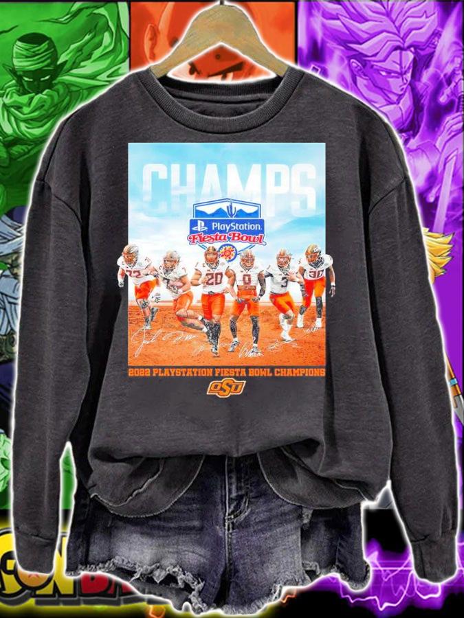 Oklahoma State Cowboys Champ Playstation Fiesta Bowl 2022 Champ Playstation Fiesta Bowl Champions Signatures Shirt t-shirt