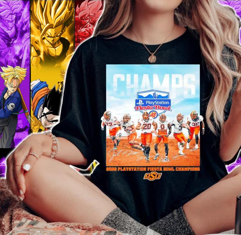 Oklahoma State Cowboys Champ Playstation Fiesta Bowl 2022 Champ Playstation Fiesta Bowl Champions Signatures Shirt t-shirt