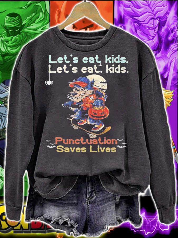 Lets Eat Kids Grammar Werewolf Halloween Funny Teacher T-shirt t-shirt sweatshirt