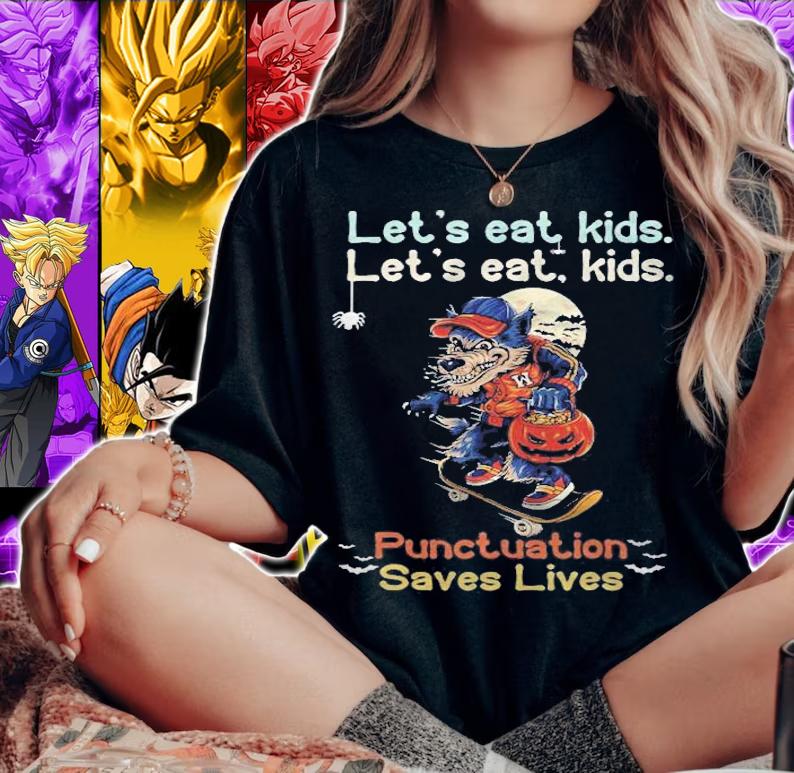 Lets Eat Kids Grammar Werewolf Halloween Funny Teacher T-shirt t-shirt woman shirt