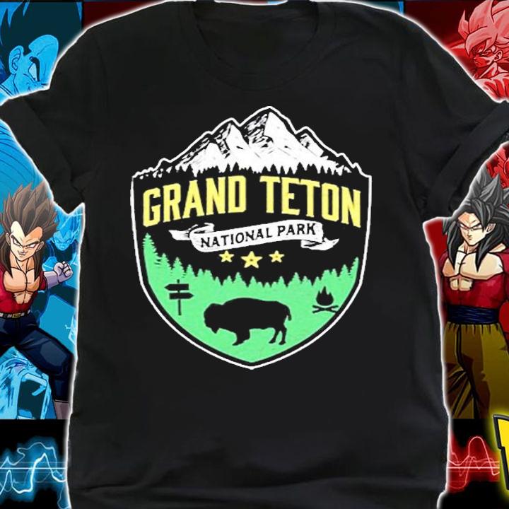 Grand Teton Vintage Mountains & Bison Hipster Badge T-Shirt t-shirt shirt