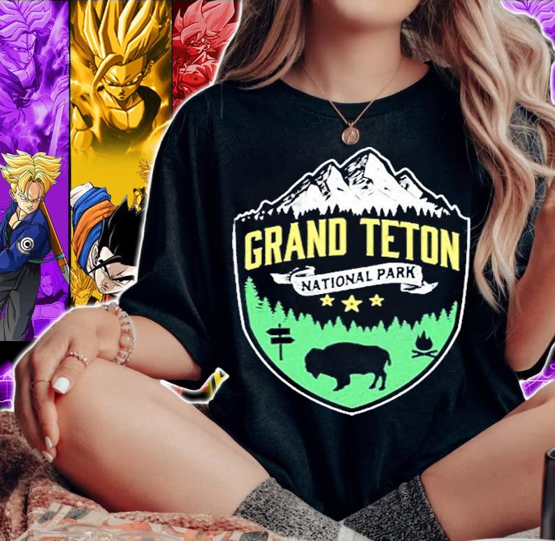 Grand Teton Vintage Mountains & Bison Hipster Badge T-Shirt t-shirt woman shirt