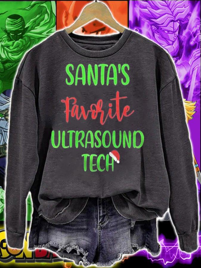 Santas Favorite Ultrasound Tech Pajama Christmas Xmas Raglan Baseball Shirt