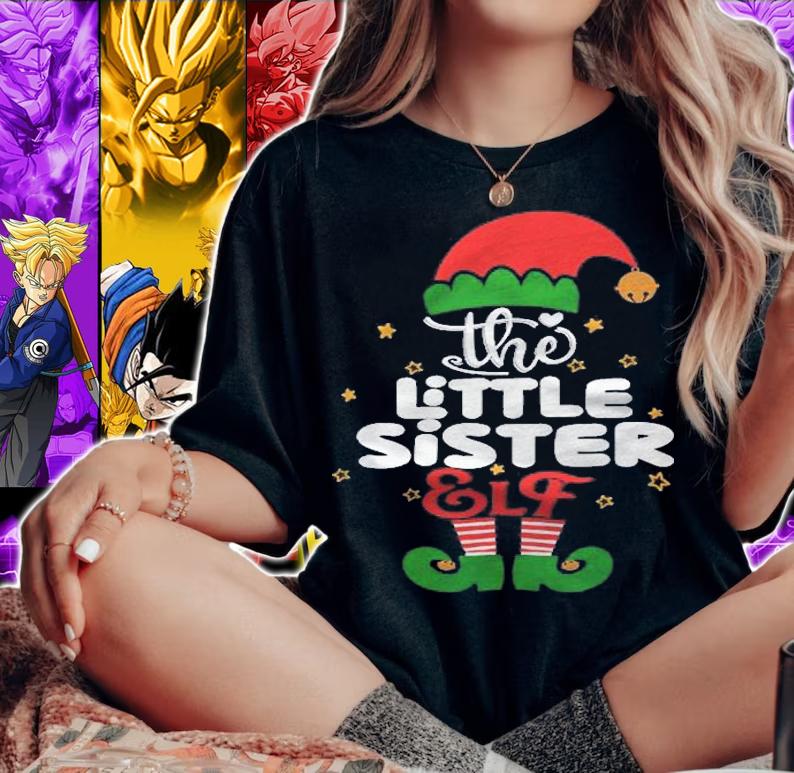 Little Sister Elf Matching Family Group Christmas Pajama Shirt