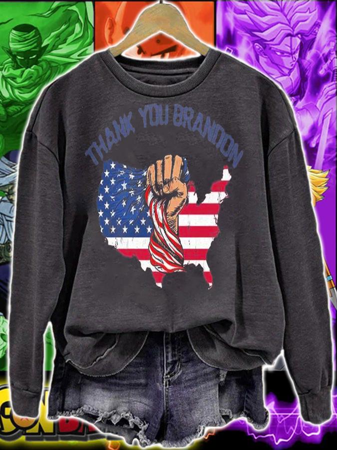 Thank You Brandon Fist USA Flag FJB Lets Go Brandon Funny Meme T-Shirt sweatshirt