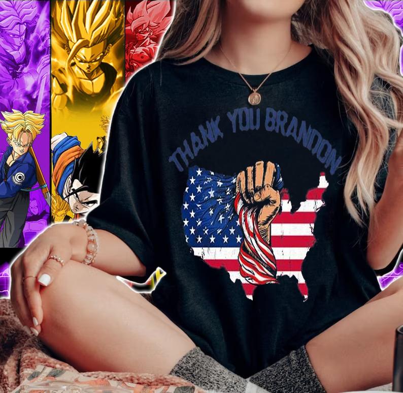 Thank You Brandon Fist USA Flag FJB Lets Go Brandon Funny Meme T-Shirt woman shirt