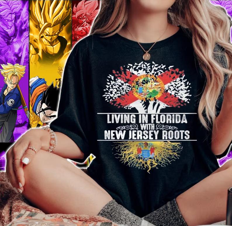 Living In Florida New Jersey Roots State Tree Flag t-shirt woman shirt