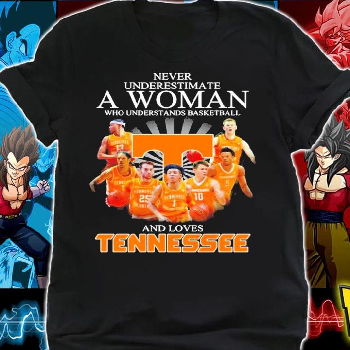 Never Underestimate A Woman Who Understands Basketball And Loves Tennessee Volunteers Signatures Shirt shirt