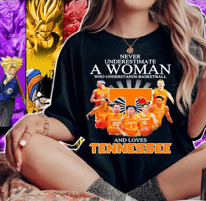 Never Underestimate A Woman Who Understands Basketball And Loves Tennessee Volunteers Signatures Shirt woman shirt