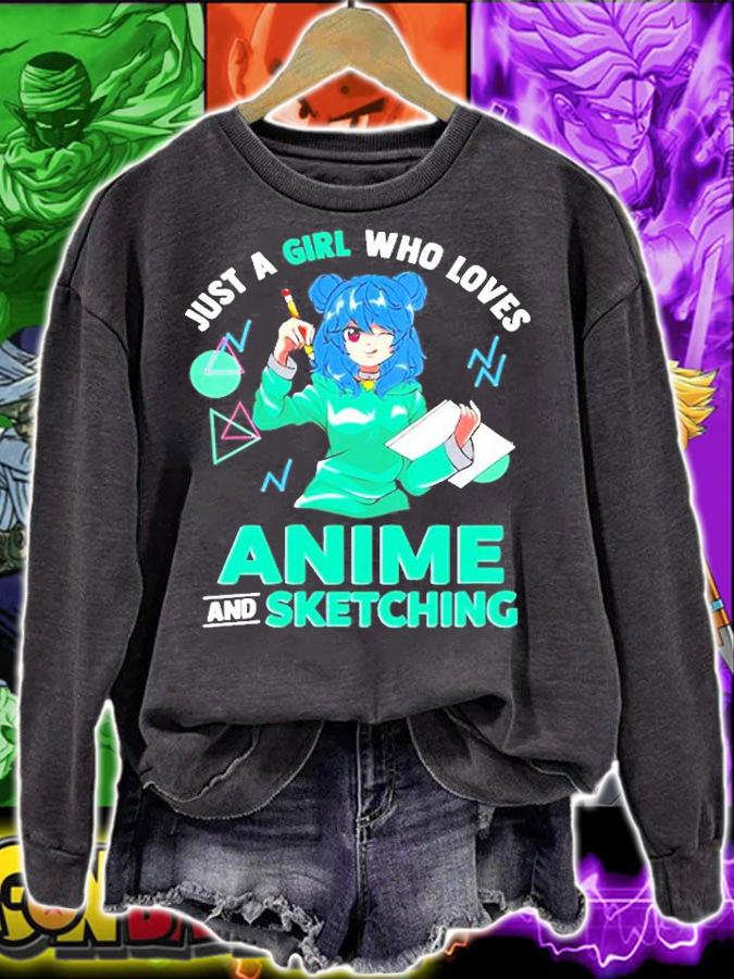 Womens Just A Girl Who Loves Anime And Sketching Drawing Art T-Shirt sweatshirt