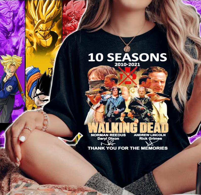 10 seasons 2010 2021 The Walking Dead signature thank you for the memories t-shirt