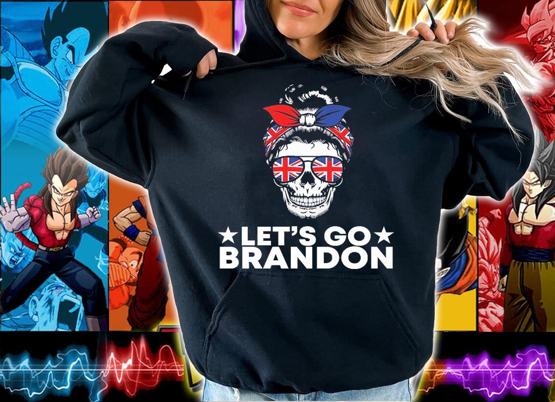 Let's Go Brandon White Skull Messy Bun Sunglasses USA Flag T-Shirt
