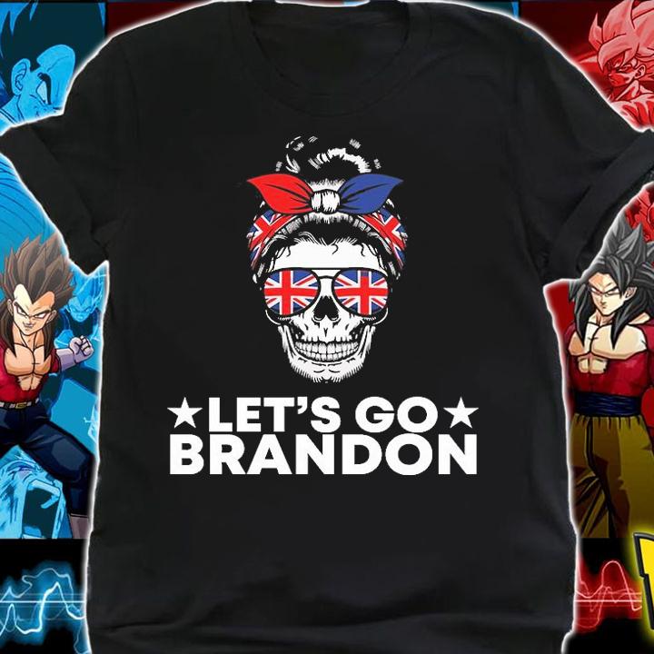 Let's Go Brandon White Skull Messy Bun Sunglasses USA Flag T-Shirt