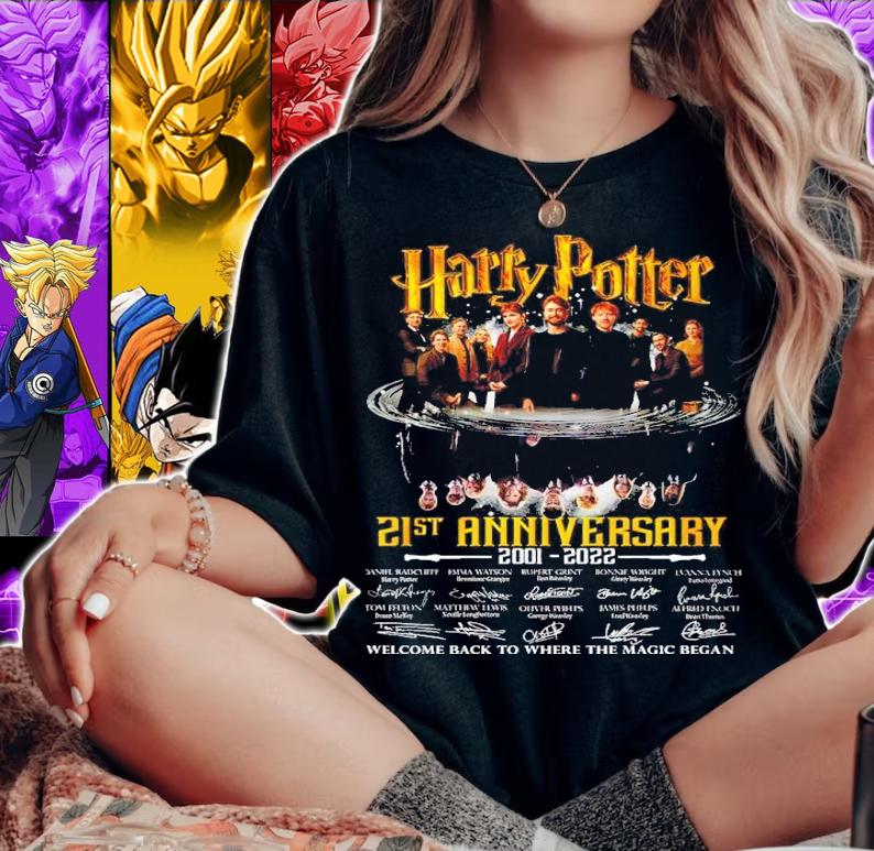 Harry Potter 21st Anniversary 2001-2022 Signatures Welcome Back To Where The Magic Began Shirt woman shirt