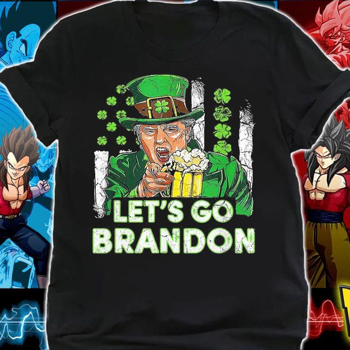 Lets Go Brandon St Patrick's Day Trump Beer And America Flag T-Shirt