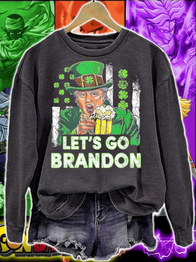 Lets Go Brandon St Patrick's Day Trump Beer And America Flag T-Shirt