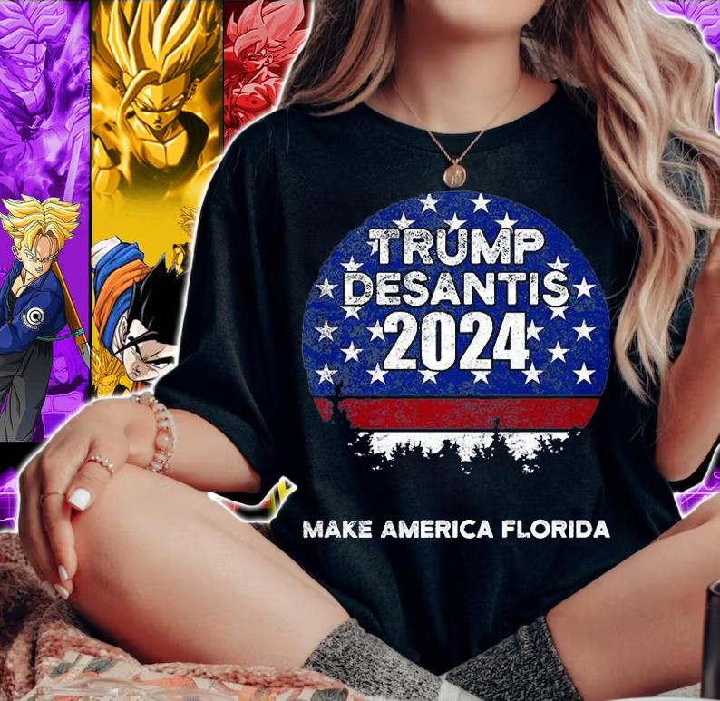 Trump Desantis 2024 US Flag Make America Florida T-Shirt woman shirt