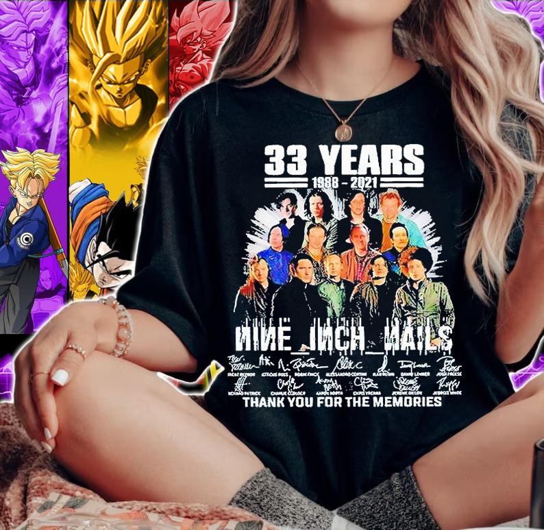33 years 1988 2021 Nine Inch Nails thank You for the memories signature T-shirt woman shirt