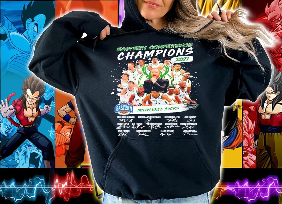 Official eastern Conference Champions 2021 Milwaukee Bucks signature shirt hoodie