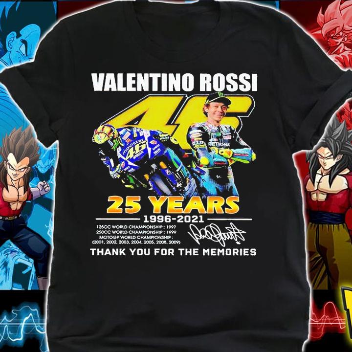 Valentino Rossi 46 25 years 1996-2021 thank You for the memories signature T-shirt