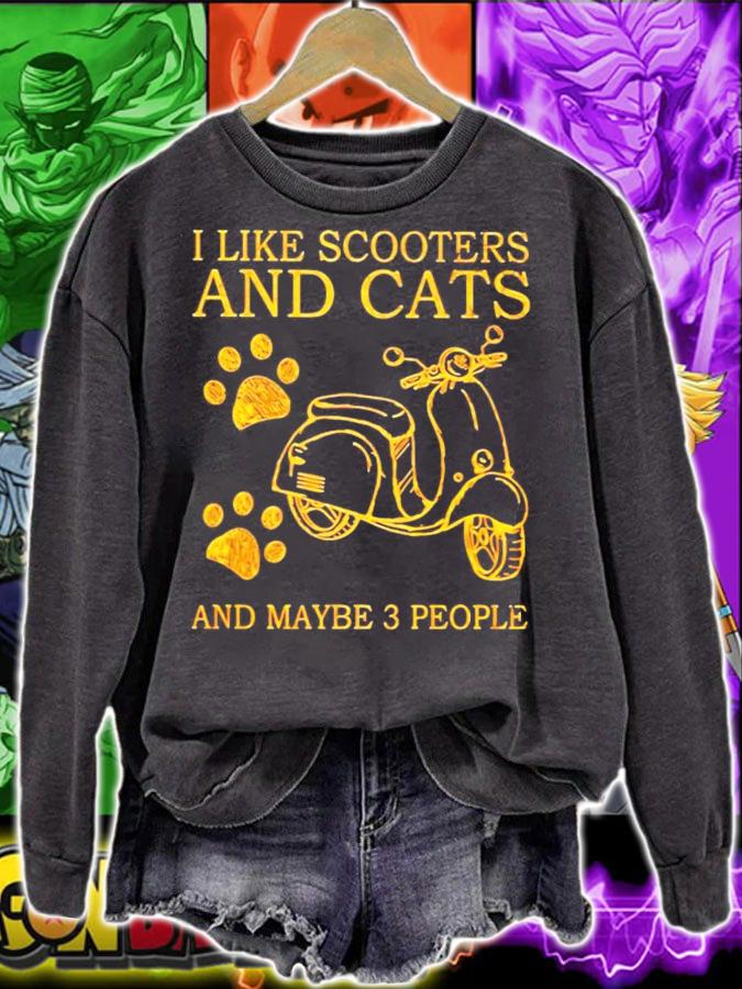 I like scooters and cats and maybe 3 people shirt sweatshirt