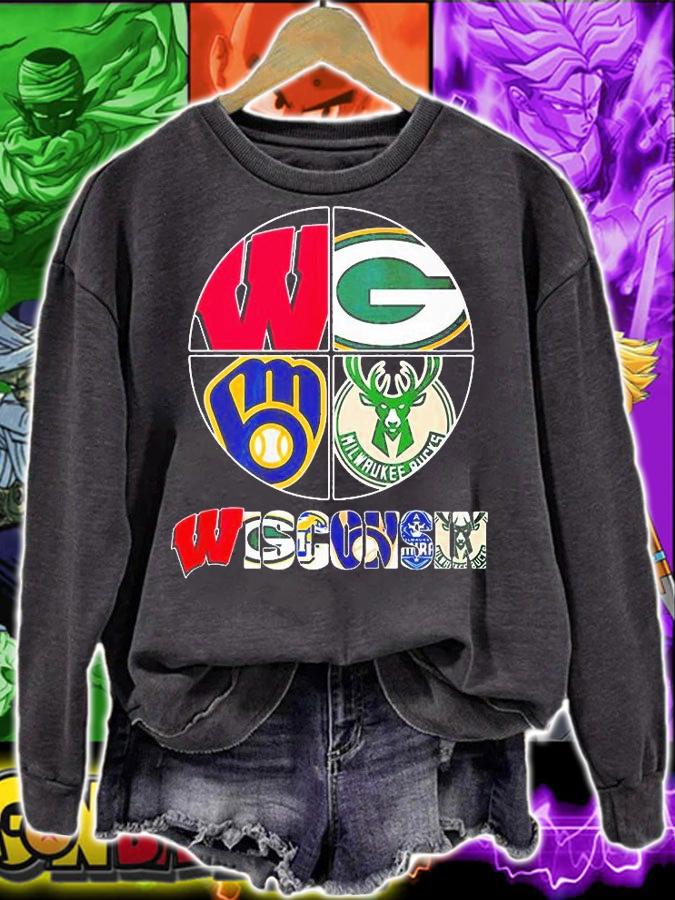 WISCONSIN Wisconsin Badgers Green Bay Packers Milwaukee Brewers Milwaukee Bucks Logo Shirt sweatshirt